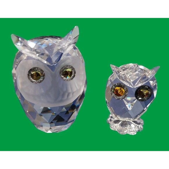 Swarovski Other - Swarovski Crystal Owls Retired Woodland Large 2" Small 1.5" Jewel Eyes Set Of 2